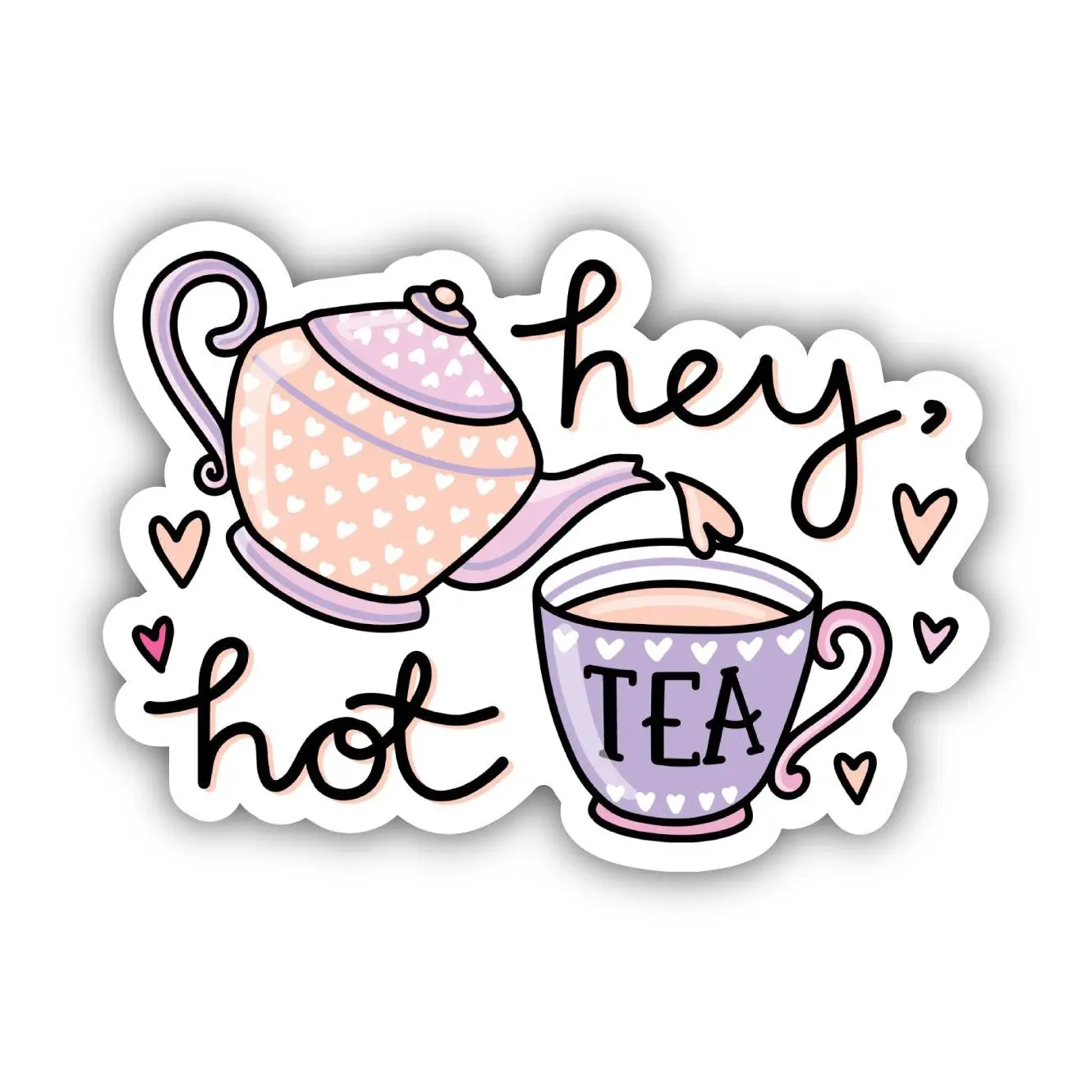 Hey, Hot Tea - teapot and teacup | Sticker