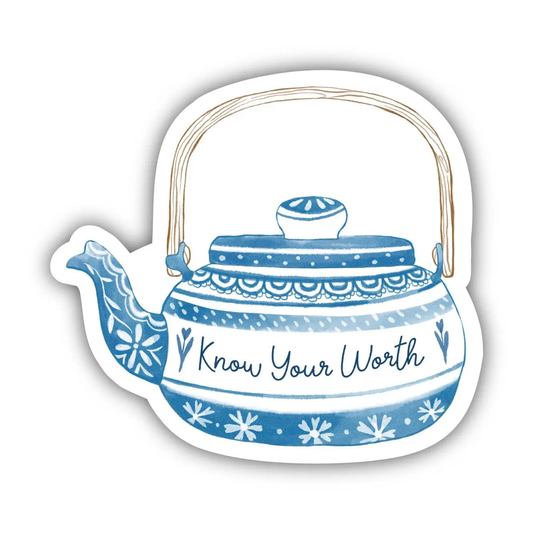 Know Your Worth - blue teapot | Sticker