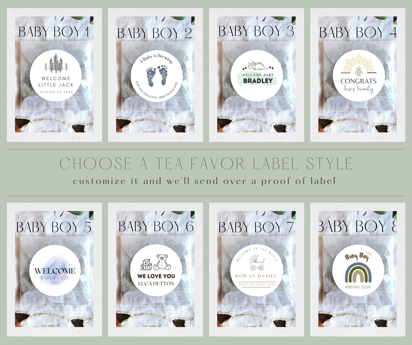 PERSONALIZED Glassine Tea Favor | Baby Shower, Thank You, ParTEA Gifts | Artisan Handcrafted Loose Leaf Teas | 25 ct