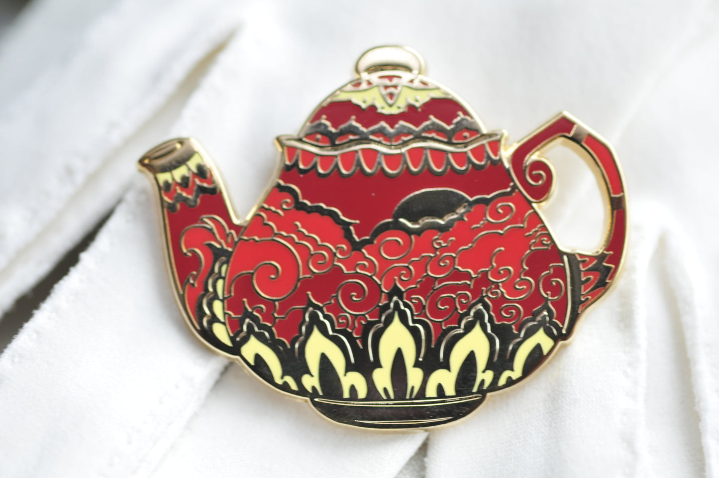 Pin - Red & Orange Clouds and Sun Teapot and Teacup