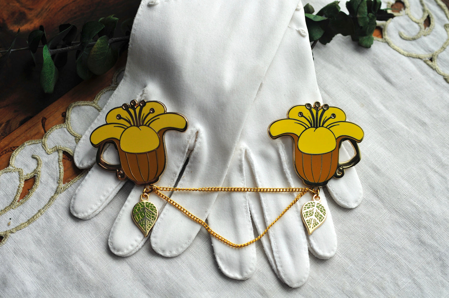 Pin - Yellow Flowers with Chain