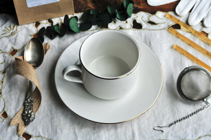White with Silver Edge Teacup & Saucer Gift Set