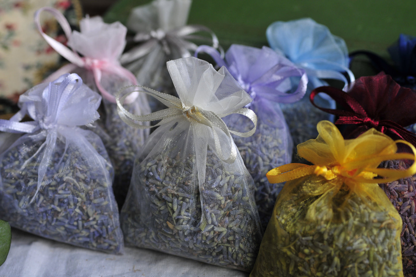 PERSONALIZED Organic Lavender Sachet Favors | Hand-filled Herbal Organza Toss Bag | 25 ct