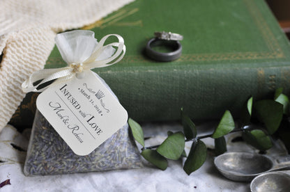 PERSONALIZED Organic Lavender Sachet Favors | Hand-filled Herbal Organza Toss Bag | 25 ct